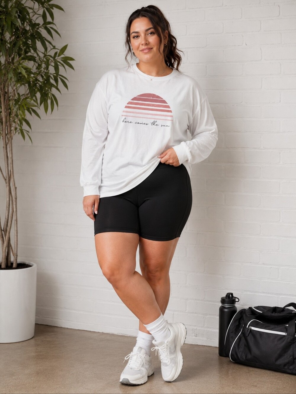 C&C California Here Comes the Sun Graphic Long Sleeve Tee Plus Size 1X White Cas